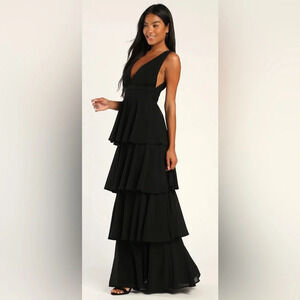 - Lulu's Amazing Evening Black Tiered Maxi Dress Wedding Party Black Large…